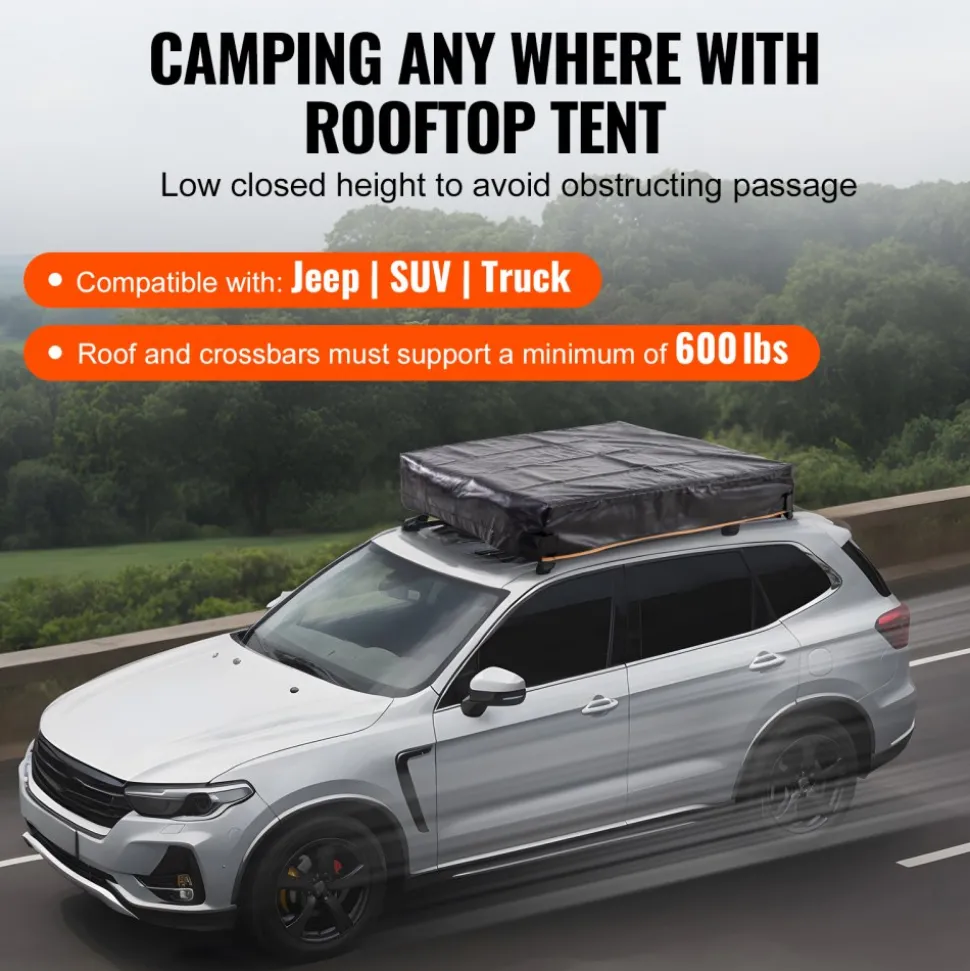VEVOR Rooftop Tent Hard Shell, Naturnest Rooftop Tent Hardshell for 2-3 Person, Folding Hard Shell Roof Top Tent with Telescopic Ladder Mattress PVC Cover Bag, Waterproof for Jeep SUV Van Pickup Truck
