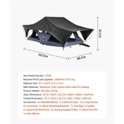VEVOR Rooftop Tent, 2-3 Person Foldable Aluminum Roof Top Tent with Tri-Color LED Light, Thick Mattress & 10 Windows, Waterproof Windproof Overland Camping Car Roof Rack Suitable for Jeep SUV Pickup