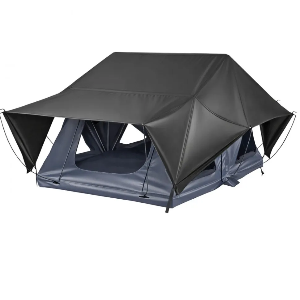 VEVOR Rooftop Tent, 2-3 Person Foldable Aluminum Roof Top Tent with Tri-Color LED Light, Thick Mattress & 10 Windows, Waterproof Windproof Overland Camping Car Roof Rack Suitable for Jeep SUV Pickup