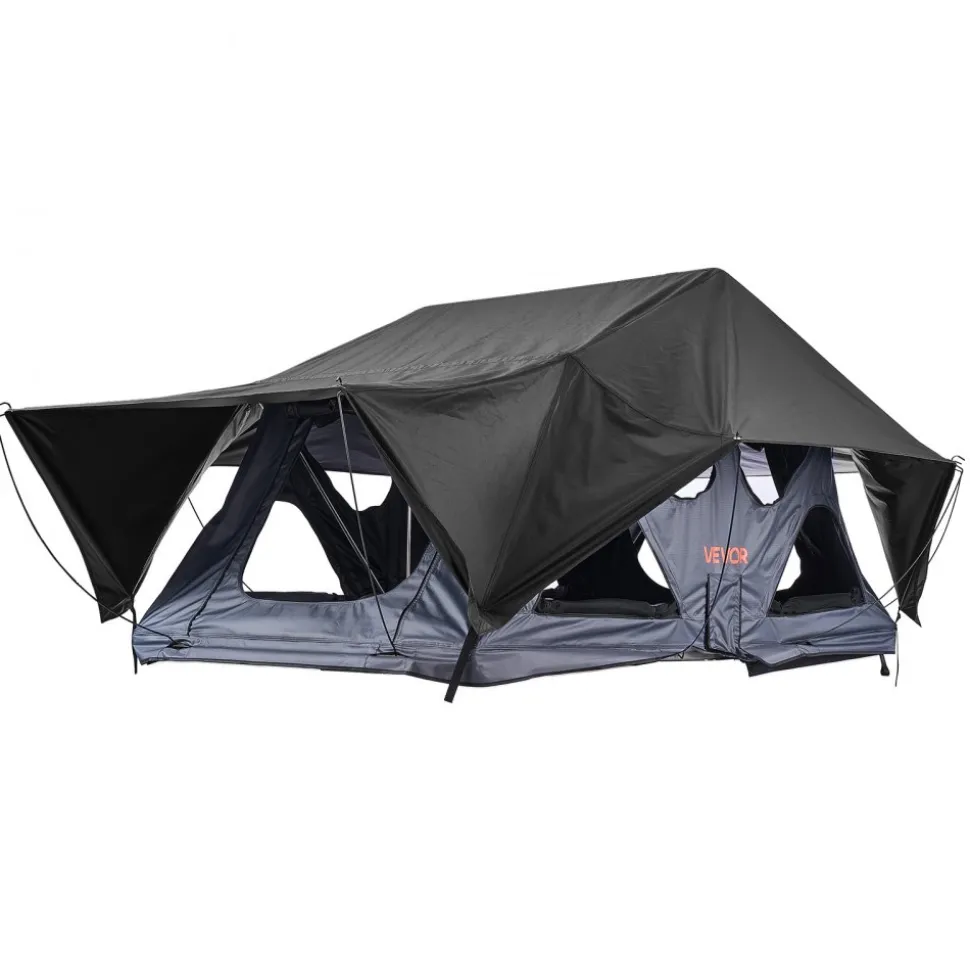VEVOR Rooftop Tent, 2-3 Person Foldable Aluminum Roof Top Tent with Tri-Color LED Light, Thick Mattress & 10 Windows, Waterproof Windproof Overland Camping Car Roof Rack Suitable for Jeep SUV Pickup