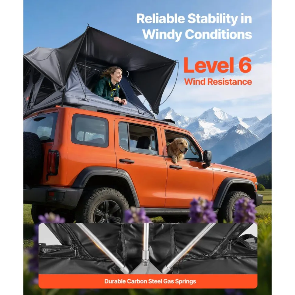 VEVOR Rooftop Tent, 2-3 Person Foldable Aluminum Roof Top Tent with Tri-Color LED Light, Thick Mattress & 10 Windows, Waterproof Windproof Overland Camping Car Roof Rack Suitable for Jeep SUV Pickup