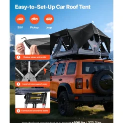 VEVOR Rooftop Tent, 2-3 Person Foldable Aluminum Roof Top Tent with Tri-Color LED Light, Thick Mattress & 10 Windows, Waterproof Windproof Overland Camping Car Roof Rack Suitable for Jeep SUV Pickup