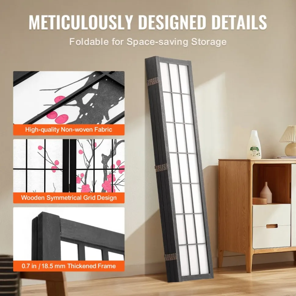 VEVOR Room Divider, 6 Panel Japanese Room Divider Screen, Wood Folding Privacy Screen Indoor, Japanese Partition Portable Decoration Dividers, for Room Separation Home Office Restaurant & Bedroom