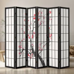VEVOR Room Divider, 6 Panel Japanese Room Divider Screen, Wood Folding Privacy Screen Indoor, Japanese Partition Portable Decoration Dividers, for Room Separation Home Office Restaurant & Bedroom
