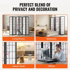 VEVOR Room Divider, 6 Panel Japanese Room Divider Screen, Wood Folding Privacy Screen Indoor, Japanese Partition Portable Decoration Dividers, for Room Separation Home Office Restaurant & Bedroom