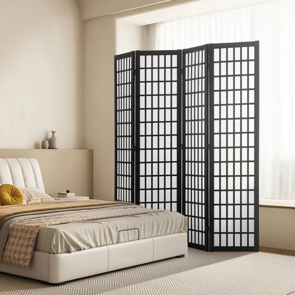 VEVOR Room Divider, 4 Panel Japanese Room Divider, Wood Folding Privacy Screen Indoor, Japanese Partition Dividers Portable Decoration Screens, for Room Separation Home Office Restaurant & Bedroom