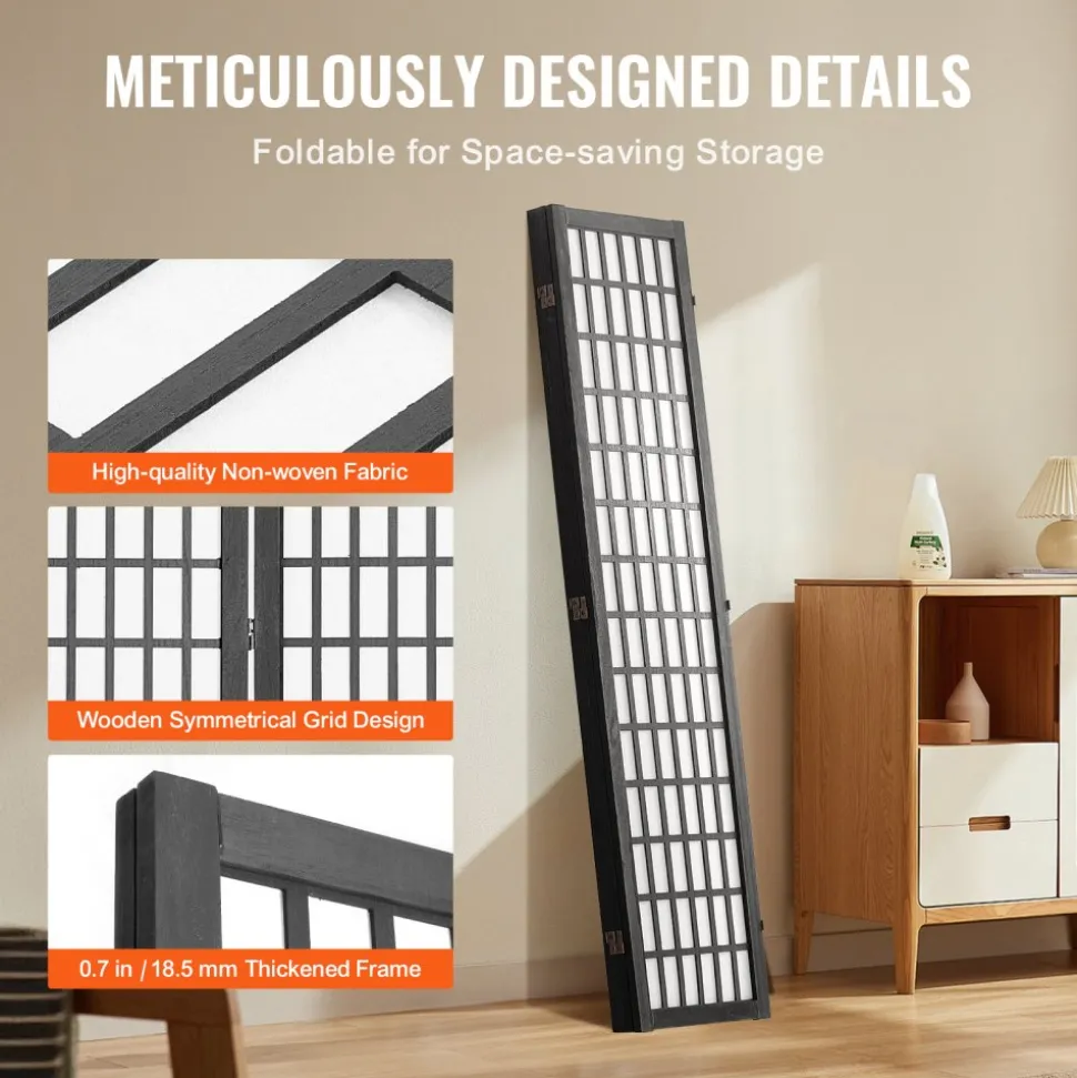 VEVOR Room Divider, 4 Panel Japanese Room Divider, Wood Folding Privacy Screen Indoor, Japanese Partition Dividers Portable Decoration Screens, for Room Separation Home Office Restaurant & Bedroom