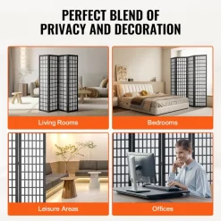 VEVOR Room Divider, 4 Panel Japanese Room Divider, Wood Folding Privacy Screen Indoor, Japanese Partition Dividers Portable Decoration Screens, for Room Separation Home Office Restaurant & Bedroom
