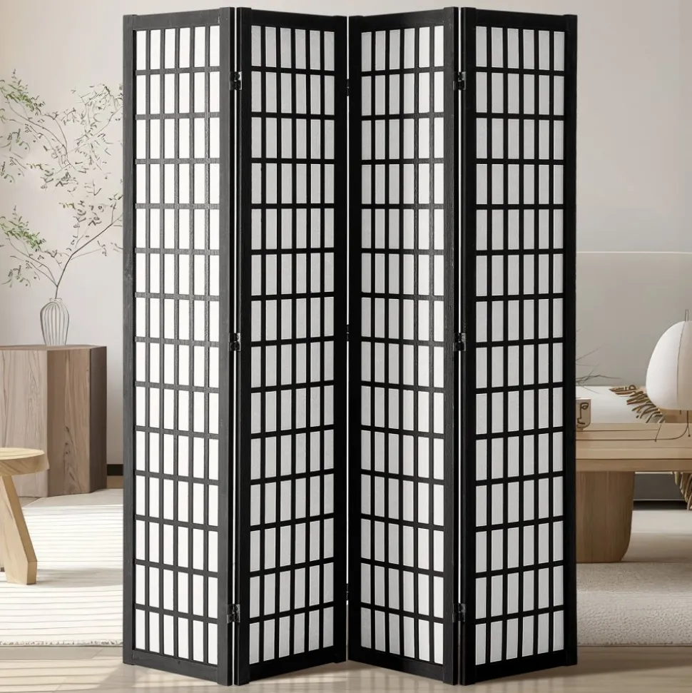 VEVOR Room Divider, 4 Panel Japanese Room Divider, Wood Folding Privacy Screen Indoor, Japanese Partition Dividers Portable Decoration Screens, for Room Separation Home Office Restaurant & Bedroom