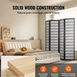 VEVOR Room Divider, 4 Panel Japanese Room Divider, Wood Folding Privacy Screen Indoor, Japanese Partition Dividers Portable Decoration Screens, for Room Separation Home Office Restaurant & Bedroom