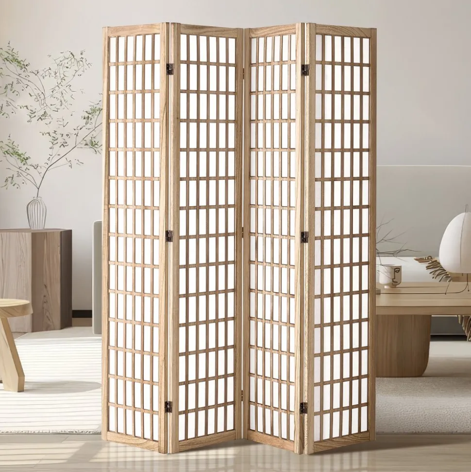 VEVOR Room Divider, 4 Panel Japanese Room Divider, Folding Privacy Screen Indoor, Portable Partition Dividers and Decoration Screens, for Room Separation, Home, Office, Restaurant & Bedroom (Natural)