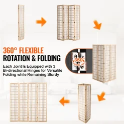 VEVOR Room Divider, 4 Panel Japanese Room Divider, Folding Privacy Screen Indoor, Portable Partition Dividers and Decoration Screens, for Room Separation, Home, Office, Restaurant & Bedroom (Natural)