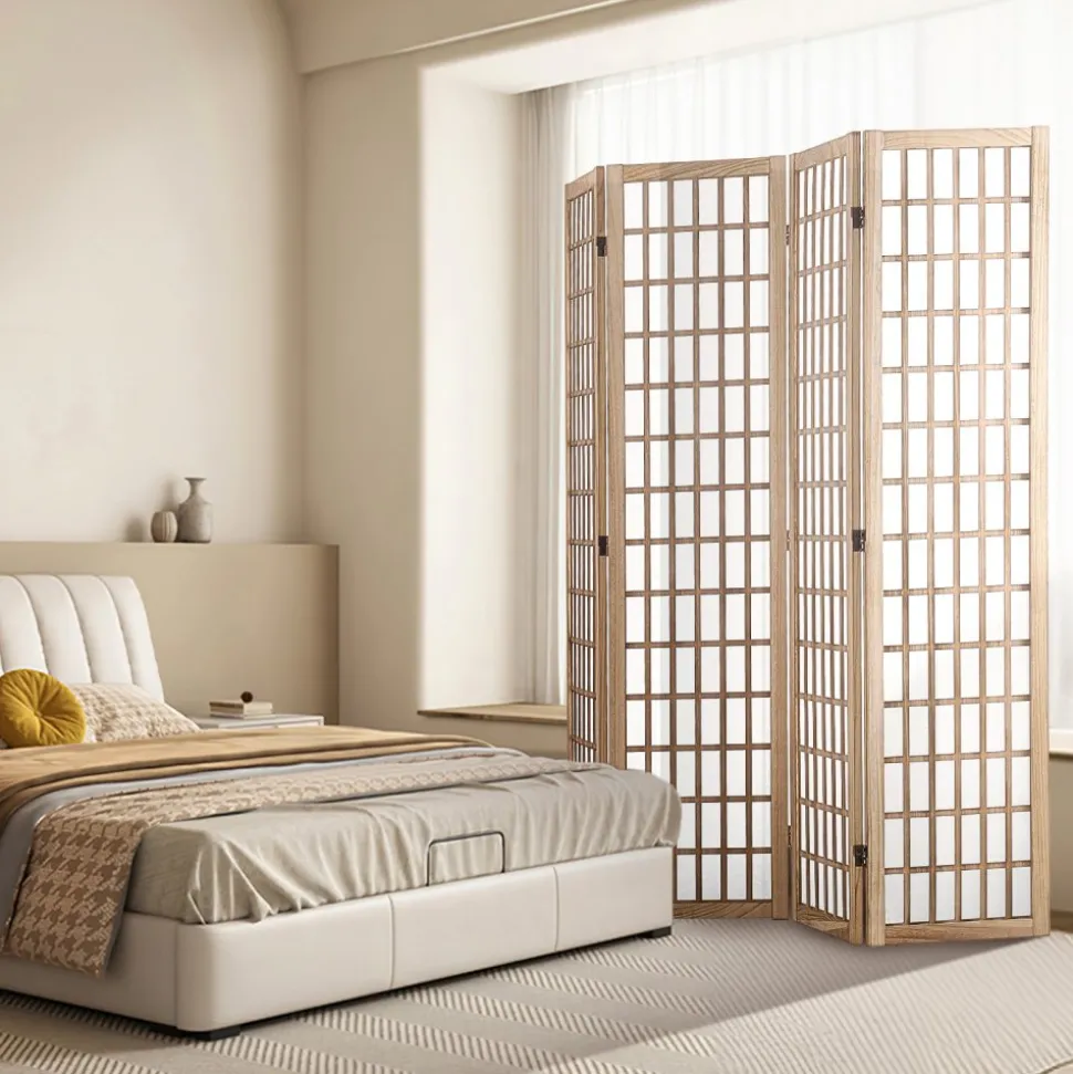 VEVOR Room Divider, 4 Panel Japanese Room Divider, Folding Privacy Screen Indoor, Portable Partition Dividers and Decoration Screens, for Room Separation, Home, Office, Restaurant & Bedroom (Natural)