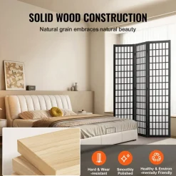 VEVOR Room Divider, 4 Panel Japanese Room Divider Screen, Wood Folding Privacy Screen Indoor, Japanese Partition Portable Decoration Dividers, for Room Separation Home Office Restaurant & Bedroom