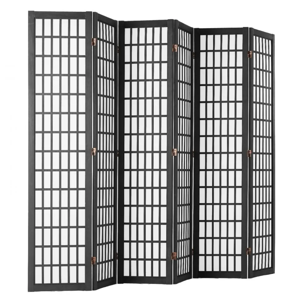 VEVOR Room Divider, 6 Panel Japanese Room Divider, Folding Privacy Screen Indoor, Portable Partition Dividers and Decoration Screens, for Room Separation, Home, Office, Restaurant & Bedroom (Black)