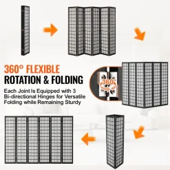 VEVOR Room Divider, 6 Panel Japanese Room Divider, Folding Privacy Screen Indoor, Portable Partition Dividers and Decoration Screens, for Room Separation, Home, Office, Restaurant & Bedroom (Black)