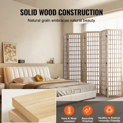 VEVOR Room Divider, 6 Panel Japanese Room Divider, Wood Folding Privacy Screen Indoor, Japanese Partition Dividers Portable Decoration Screens, for Room Separation Home Office Restaurant & Bedroom