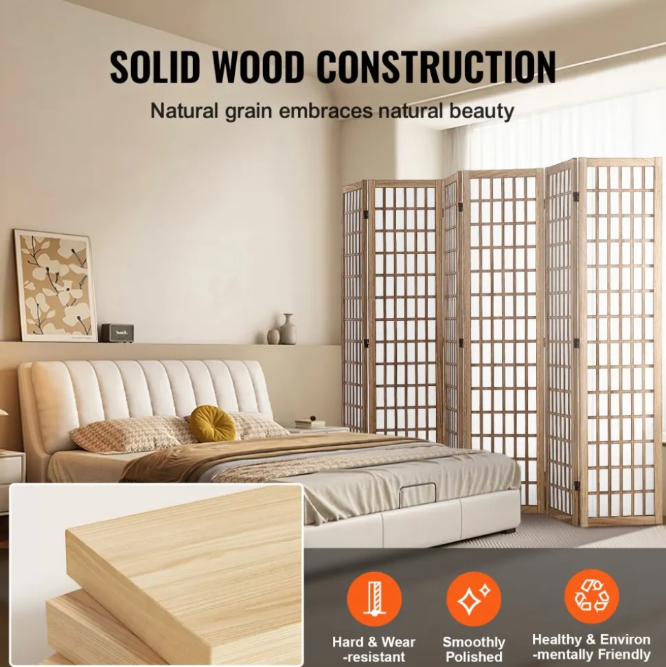 VEVOR Room Divider, 6 Panel Japanese Room Divider, Wood Folding Privacy Screen Indoor, Japanese Partition Dividers Portable Decoration Screens, for Room Separation Home Office Restaurant & Bedroom