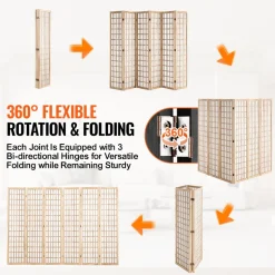 VEVOR Room Divider, 6 Panel Japanese Room Divider, Wood Folding Privacy Screen Indoor, Japanese Partition Dividers Portable Decoration Screens, for Room Separation Home Office Restaurant & Bedroom