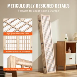 VEVOR Room Divider, 6 Panel Japanese Room Divider, Wood Folding Privacy Screen Indoor, Japanese Partition Dividers Portable Decoration Screens, for Room Separation Home Office Restaurant & Bedroom