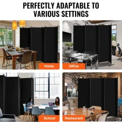 VEVOR Room Divider, 6 Panel Room Divider, Folding Privacy Screen and Portable Partition Divider for Room Separation, Freestanding Room Partitions for Office, Bedroom, Study, Black