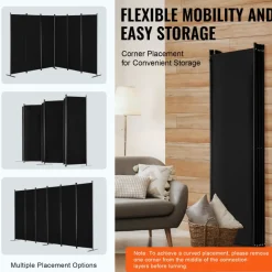 VEVOR Room Divider, 6 Panel Room Divider, Folding Privacy Screen and Portable Partition Divider for Room Separation, Freestanding Room Partitions for Office, Bedroom, Study, Black