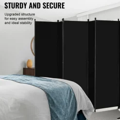 VEVOR Room Divider, 6 Panel Room Divider, Folding Privacy Screen and Portable Partition Divider for Room Separation, Freestanding Room Partitions for Office, Bedroom, Study, Black