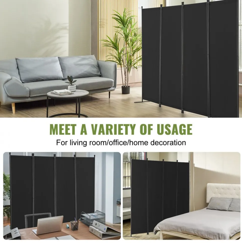 VEVOR Room Divider, 4 Panel Room Dividers and Folding Privacy Screens, Fabric Partition Room Dividers for Office, Bedroom, Dining Room, Study, Freestanding, Black