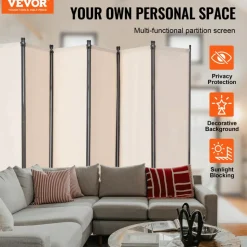 VEVOR Room Divider,  4 Panel Room Dividers and Folding Privacy Screens, Fabric Partition Room Dividers for Office, Bedroom, Dining Room, Study, Freestanding, White