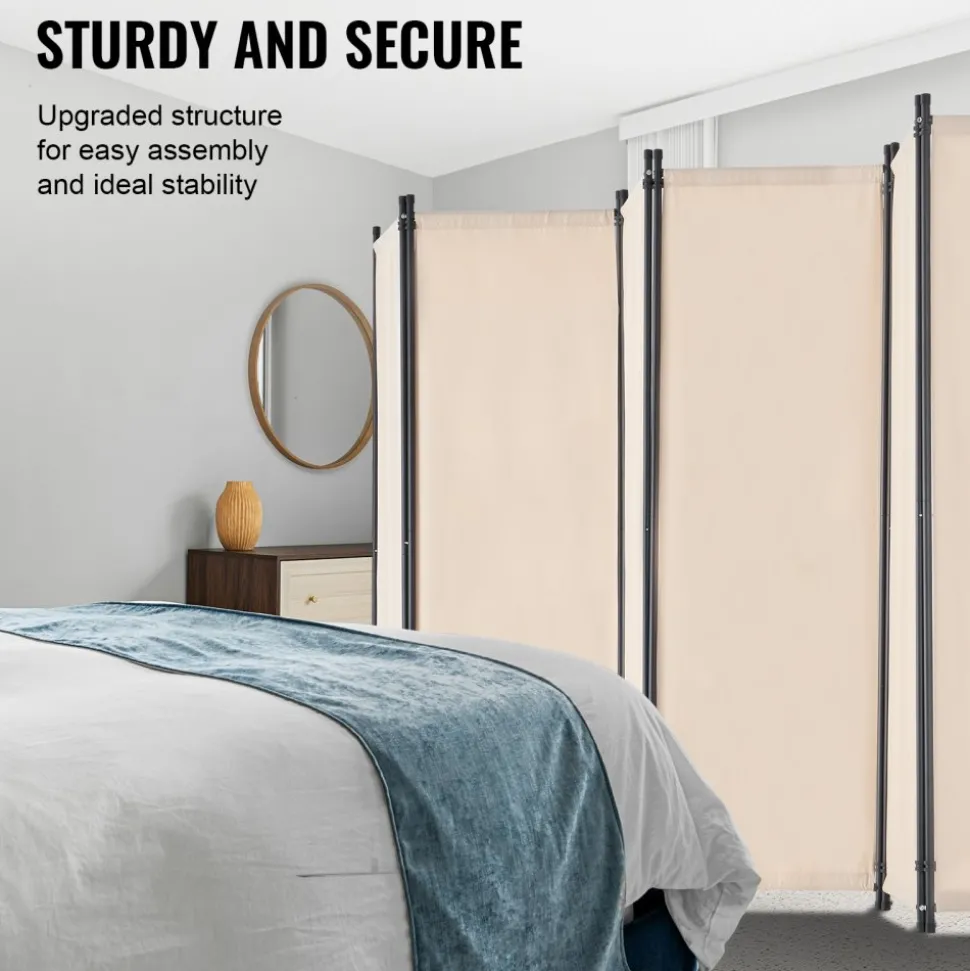 VEVOR Room Divider, 6 Panel Room Divider, Folding Privacy Screen and Portable Partition Divider for Room Separation, Freestanding Room Partitions for Office, Bedroom, Study, Beige