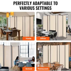 VEVOR Room Divider, 6 Panel Room Divider, Folding Privacy Screen and Portable Partition Divider for Room Separation, Freestanding Room Partitions for Office, Bedroom, Study, Beige