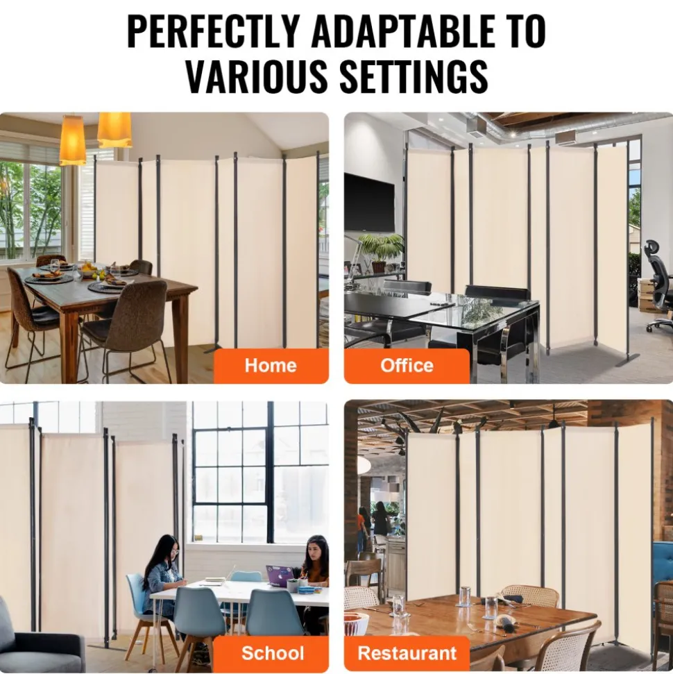 VEVOR Room Divider, 6 Panel Room Divider, Folding Privacy Screen and Portable Partition Divider for Room Separation, Freestanding Room Partitions for Office, Bedroom, Study, Beige