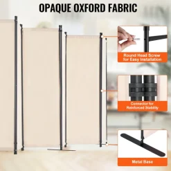 VEVOR Room Divider, 6 Panel Room Divider, Folding Privacy Screen and Portable Partition Divider for Room Separation, Freestanding Room Partitions for Office, Bedroom, Study, Beige