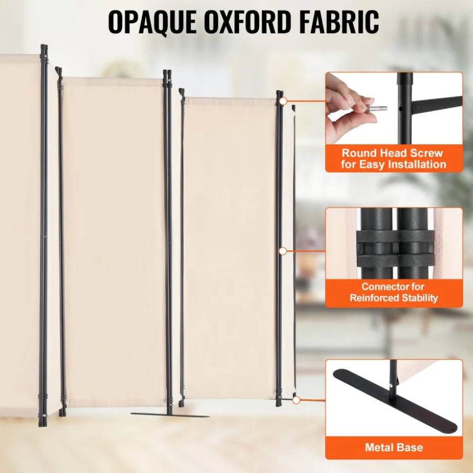 VEVOR Room Divider, 6 Panel Room Divider, Folding Privacy Screen and Portable Partition Divider for Room Separation, Freestanding Room Partitions for Office, Bedroom, Study, Beige