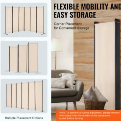 VEVOR Room Divider, 6 Panel Room Divider, Folding Privacy Screen and Portable Partition Divider for Room Separation, Freestanding Room Partitions for Office, Bedroom, Study, Beige