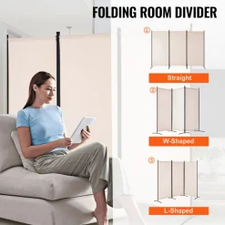 VEVOR Room Divider, 3 Panel Room Divider, Folding Privacy Screen and Portable Partition Divider for Room Separation, Freestanding Room Partitions for Office, Bedroom, Study, Beige