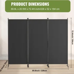VEVOR Room Divider, 3 Panel Room Divider, Folding Privacy Screen and Portable Partition Divider for Room Separation, Freestanding Room Partitions for Office, Bedroom, Study, Grey
