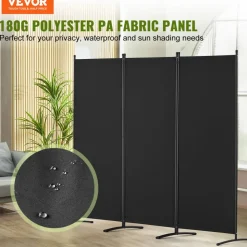 VEVOR Room Divider, 3 Panel Room Dividers and Folding Privacy Screens, Fabric Partition Room Dividers for Office, Bedroom, Dining Room, Study, Freestanding, Black