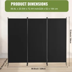 VEVOR Room Divider, 3 Panel Room Dividers and Folding Privacy Screens, Fabric Partition Room Dividers for Office, Bedroom, Dining Room, Study, Freestanding, Black