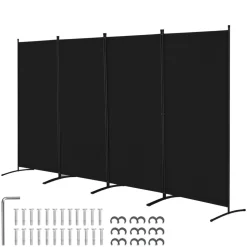 VEVOR Room Divider, 4 Panel Room Divider, Folding Privacy Screen and Portable Partition Divider for Room Separation, Freestanding Room Partitions for Office, Bedroom, Study, Black