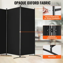 VEVOR Room Divider, 4 Panel Room Divider, Folding Privacy Screen and Portable Partition Divider for Room Separation, Freestanding Room Partitions for Office, Bedroom, Study, Black