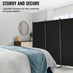 VEVOR Room Divider, 4 Panel Room Divider, Folding Privacy Screen and Portable Partition Divider for Room Separation, Freestanding Room Partitions for Office, Bedroom, Study, Black