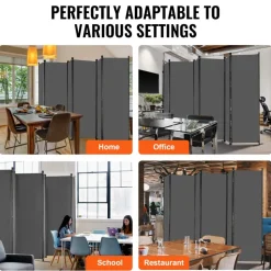 VEVOR Room Divider, 6 Panel Room Divider, Folding Privacy Screen and Portable Partition Divider for Room Separation, Freestanding Room Partitions for Office, Bedroom, Study, Grey