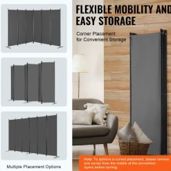 VEVOR Room Divider, 6 Panel Room Divider, Folding Privacy Screen and Portable Partition Divider for Room Separation, Freestanding Room Partitions for Office, Bedroom, Study, Grey