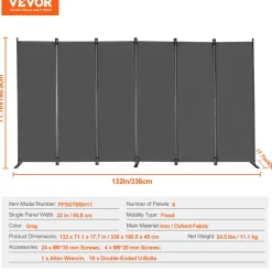 VEVOR Room Divider, 6 Panel Room Divider, Folding Privacy Screen and Portable Partition Divider for Room Separation, Freestanding Room Partitions for Office, Bedroom, Study, Grey