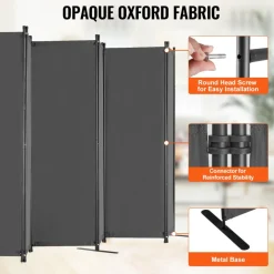 VEVOR Room Divider, 6 Panel Room Divider, Folding Privacy Screen and Portable Partition Divider for Room Separation, Freestanding Room Partitions for Office, Bedroom, Study, Grey