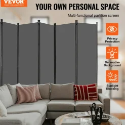VEVOR Room Divider, 6 Panel Room Divider, Folding Privacy Screen and Portable Partition Divider for Room Separation, Freestanding Room Partitions for Office, Bedroom, Study, Grey
