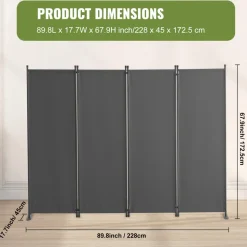 VEVOR Room Divider, 4 Panel Room Dividers and Folding Privacy Screens, Fabric Partition Room Dividers for Office, Bedroom, Dining Room, Study, Freestanding, Light Gray