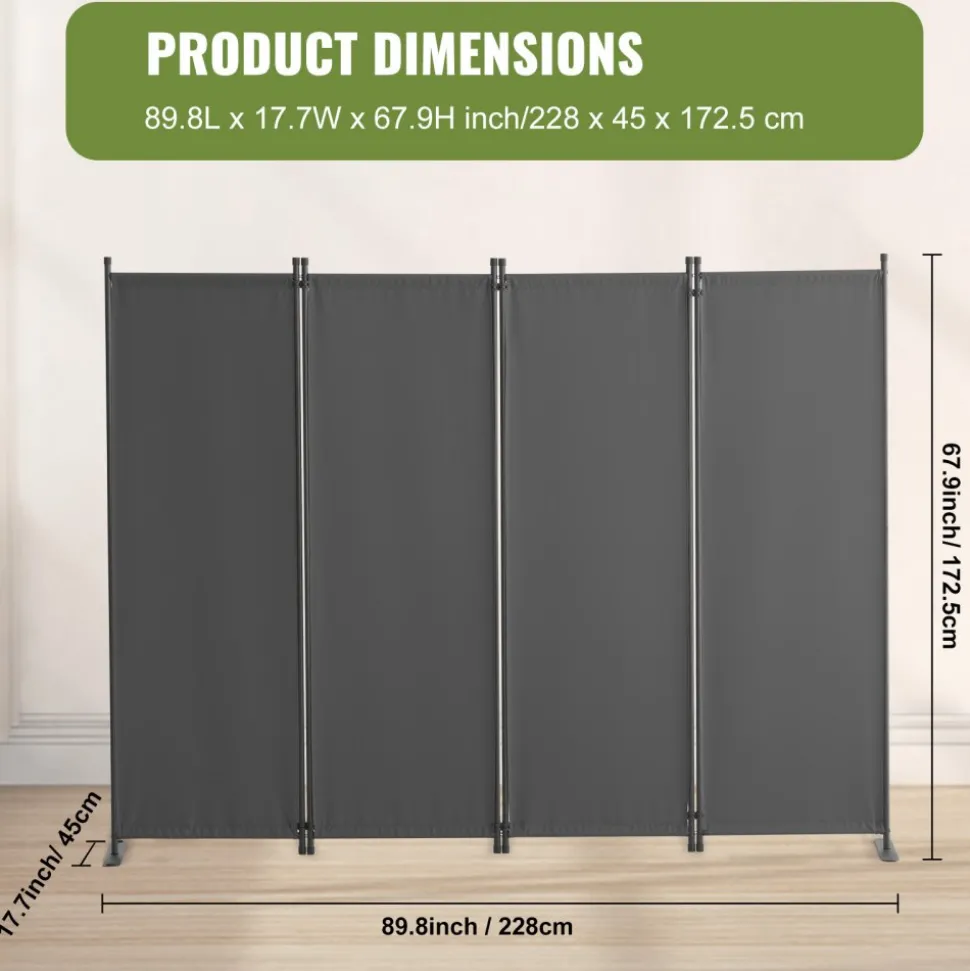 VEVOR Room Divider, 4 Panel Room Dividers and Folding Privacy Screens, Fabric Partition Room Dividers for Office, Bedroom, Dining Room, Study, Freestanding, Light Gray