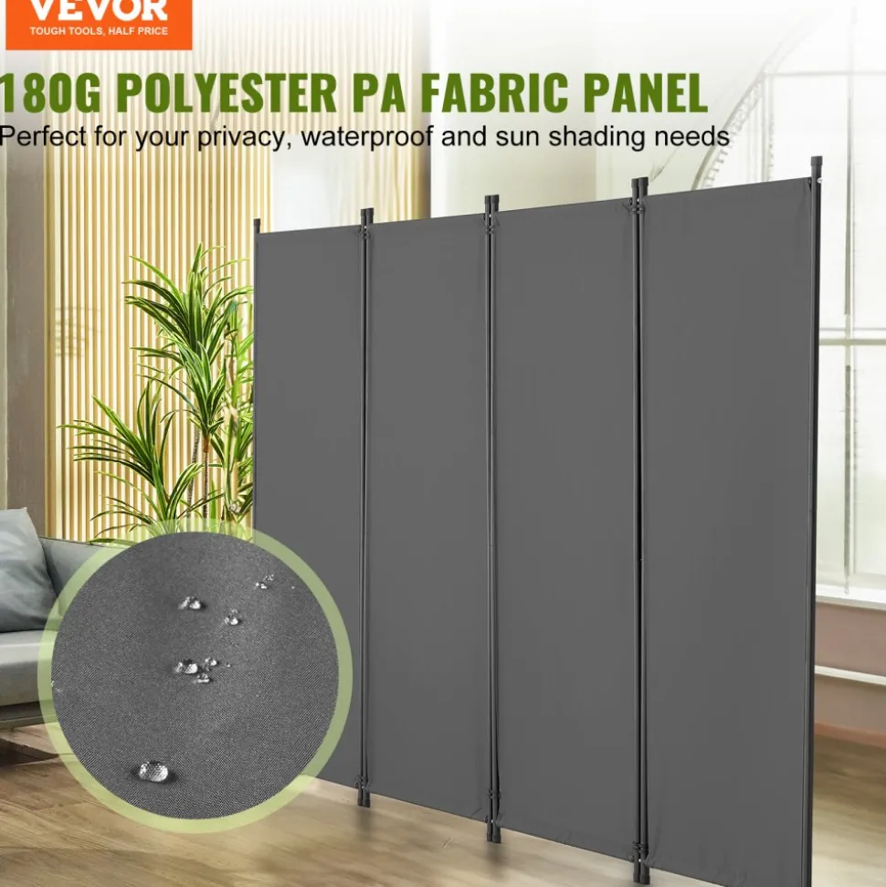 VEVOR Room Divider, 4 Panel Room Dividers and Folding Privacy Screens, Fabric Partition Room Dividers for Office, Bedroom, Dining Room, Study, Freestanding, Light Gray